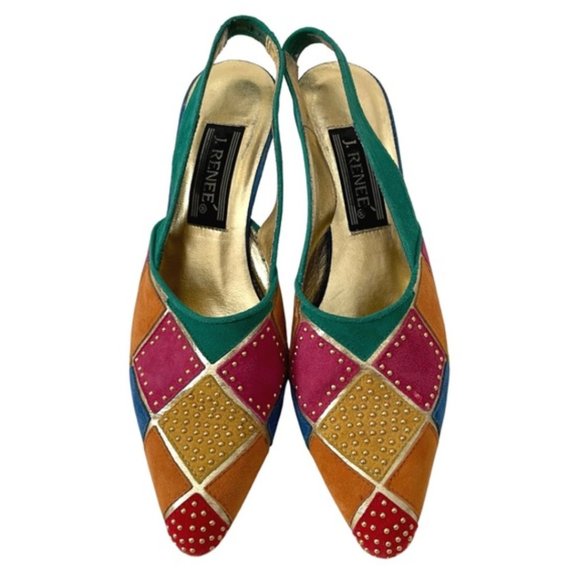 J Renee Colorblock Studded Suede Pointed Toe Slingback Heels Multicolor Size 7